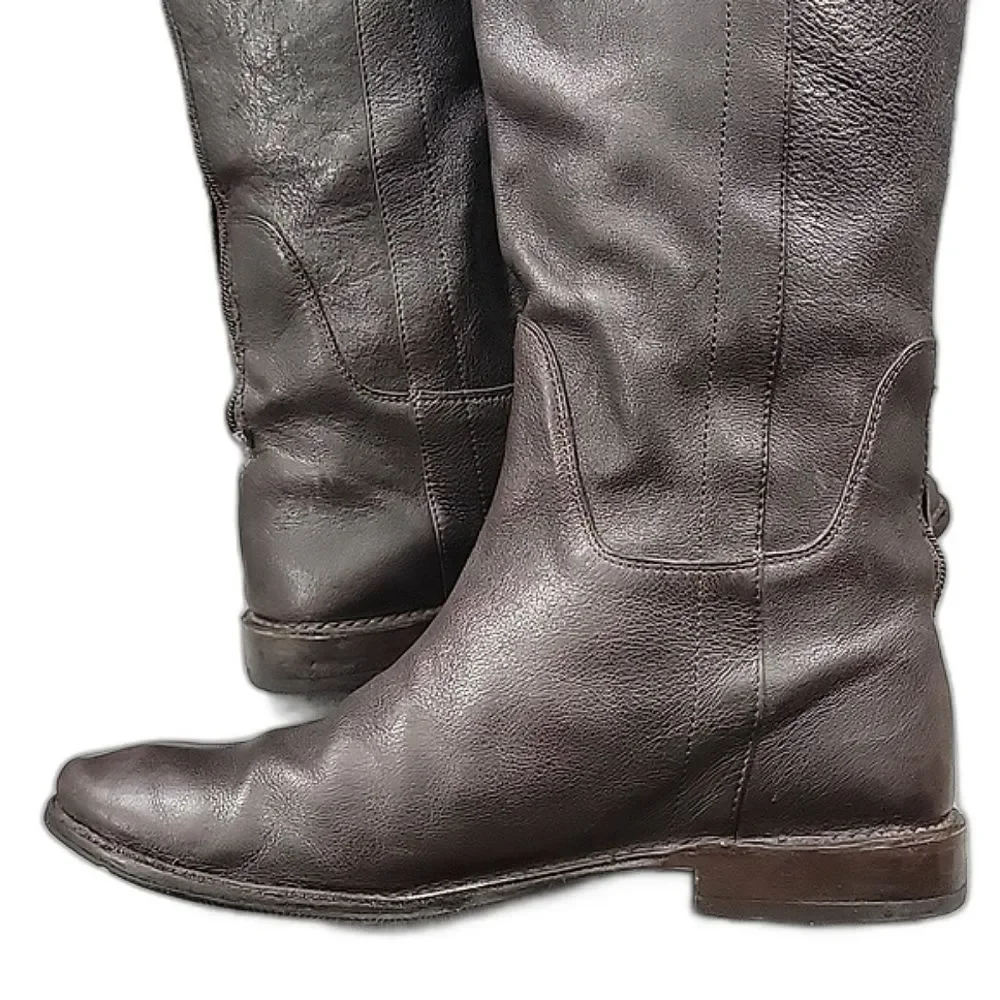 Frye PAIGE Dark Brown Leather Tall Pull-On Riding Boots 77535 Women's Size 9 B